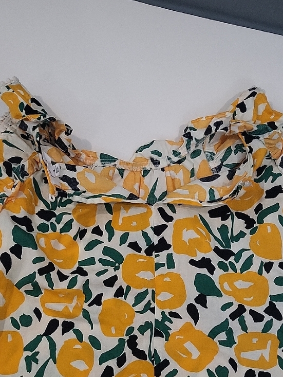 THML Floral Ruffle Sleeve Cotton Blouse Yellow Green Women’s Small - Picture 4 of 8